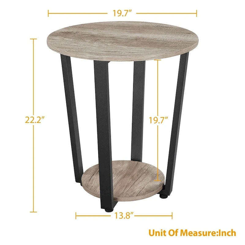 Table d'appoint ronde en métal avec étagère de rangement