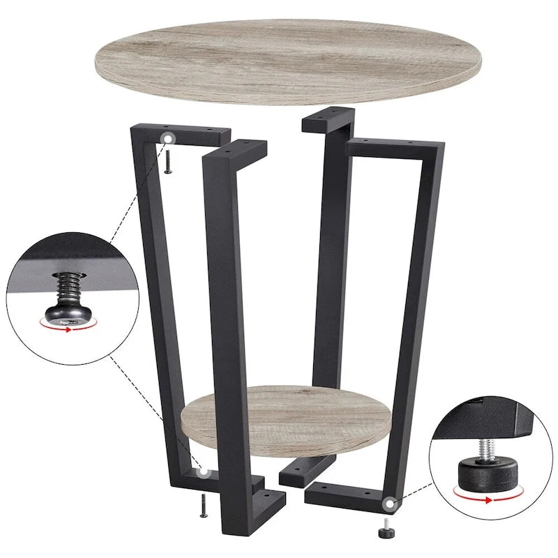 Table d'appoint ronde en métal avec étagère de rangement