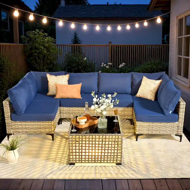 Ensemble de meubles de patio sectionnel en rotin 7 pièces HOOOWOOO