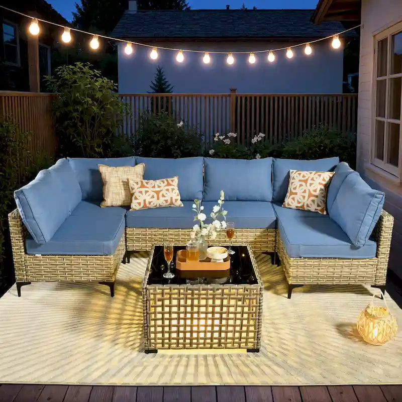 Ensemble de meubles de patio sectionnel en rotin 7 pièces HOOOWOOO