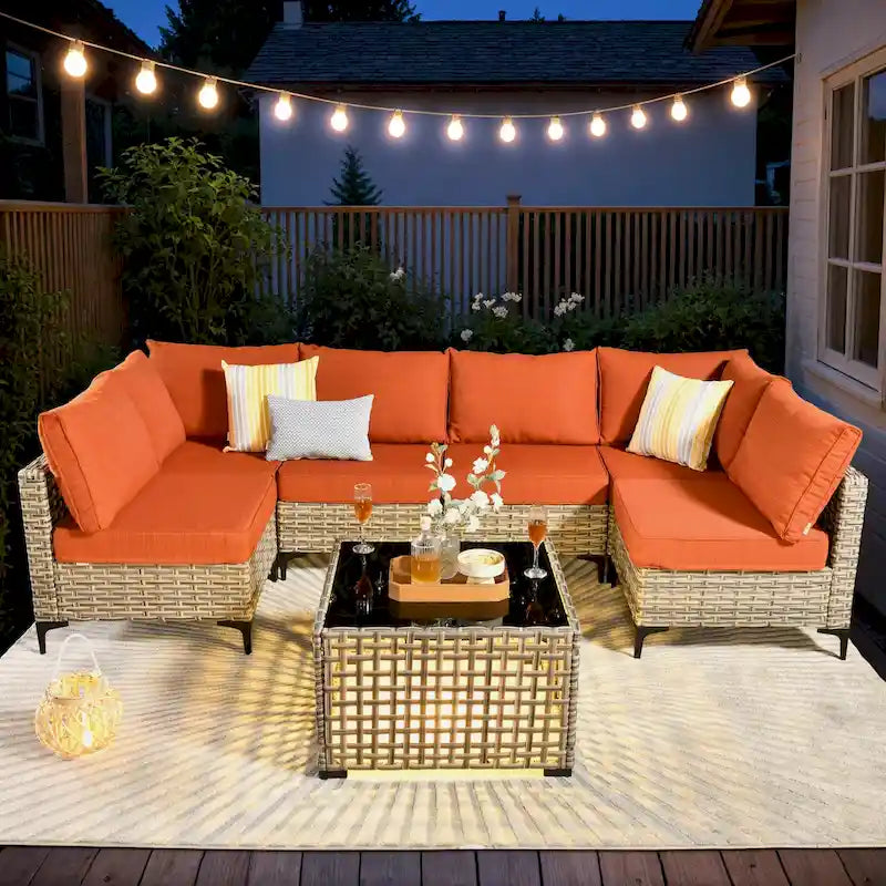 Ensemble de meubles de patio sectionnel en rotin 7 pièces HOOOWOOO