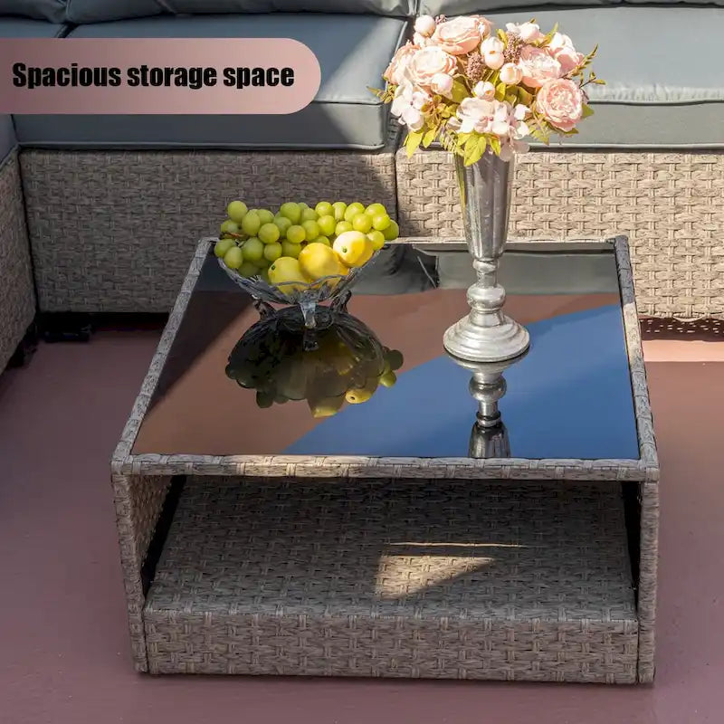 Ensemble de mobilier de jardin 7 pièces, canapé sectionnel d'extérieur bohème toutes saisons avec coussins épais résistants à l'eau