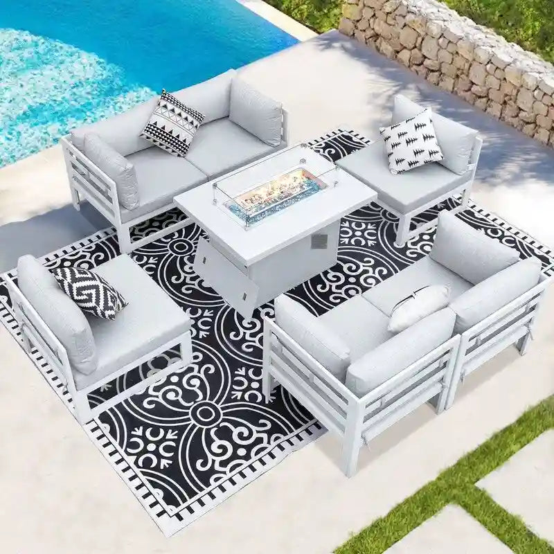 FINCATI Set of 7 Patio Conversation Furniture Sectional Sofa Set with Table