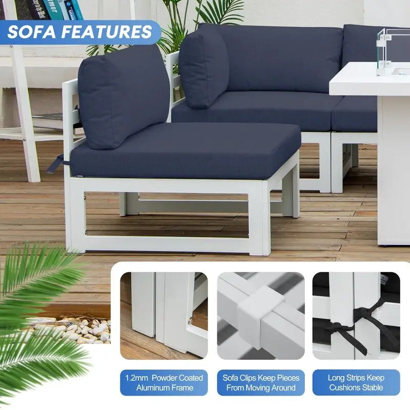FINCATI Ensemble de 7 canapés modulaires de conversation d'extérieur avec table