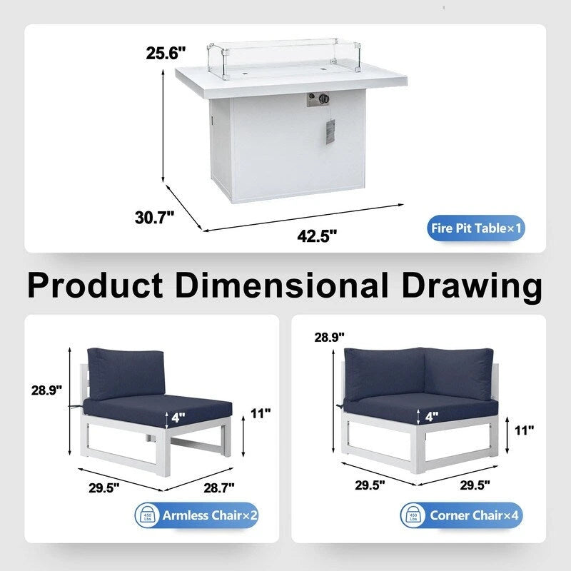 FINCATI Ensemble de 7 canapés modulaires de conversation d'extérieur avec table