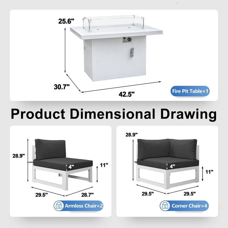 FINCATI Ensemble de 7 canapés modulaires de conversation d'extérieur avec table