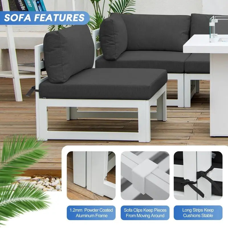 FINCATI Ensemble de 7 canapés modulaires de conversation d'extérieur avec table