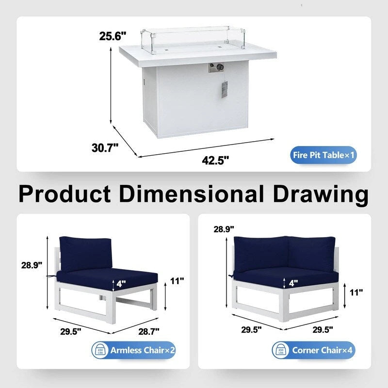 FINCATI Ensemble de 7 canapés modulaires de conversation d'extérieur avec table