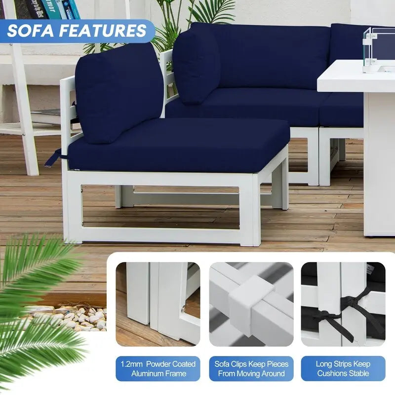 FINCATI Ensemble de 7 canapés modulaires de conversation d'extérieur avec table