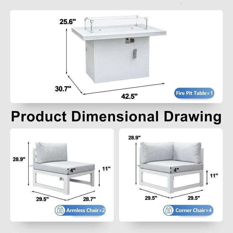 FINCATI Ensemble de 7 canapés modulaires de conversation d'extérieur avec table