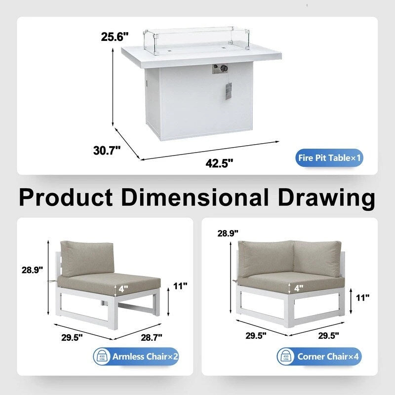 FINCATI Ensemble de 7 canapés modulaires de conversation d'extérieur avec table