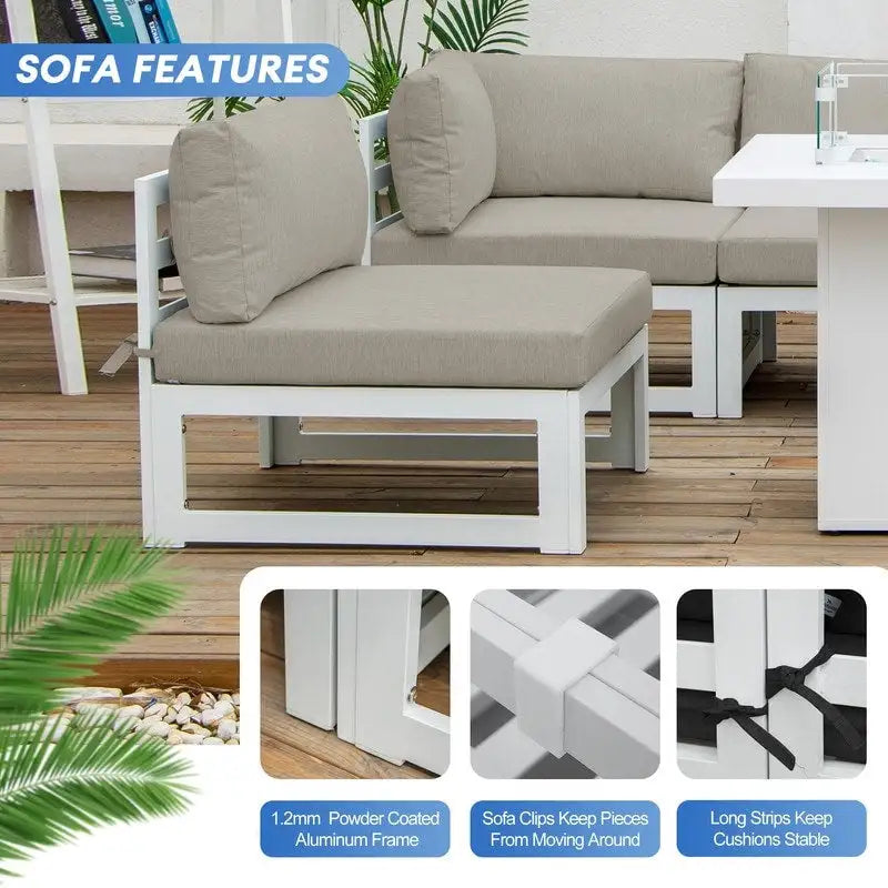 FINCATI Ensemble de 7 canapés modulaires de conversation d'extérieur avec table