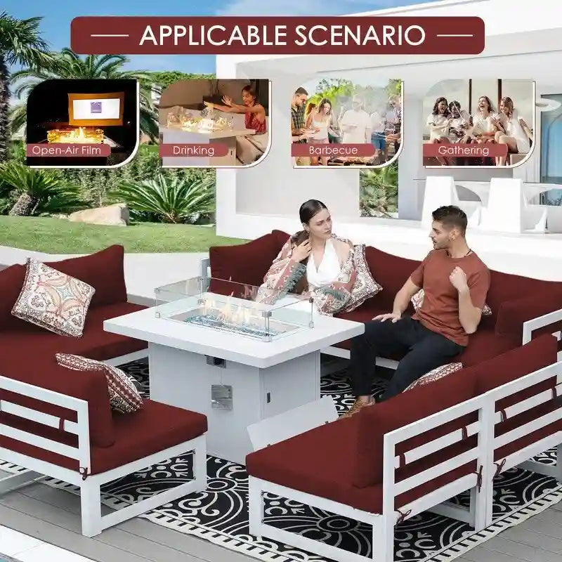 FINCATI Ensemble de 7 canapés modulaires de conversation d'extérieur avec table