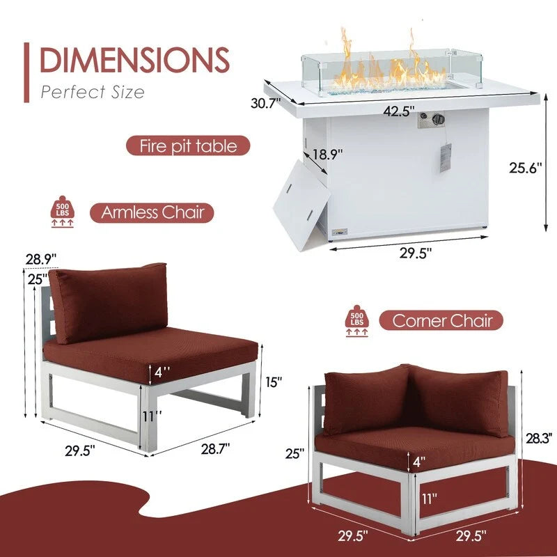 FINCATI Ensemble de 7 canapés modulaires de conversation d'extérieur avec table
