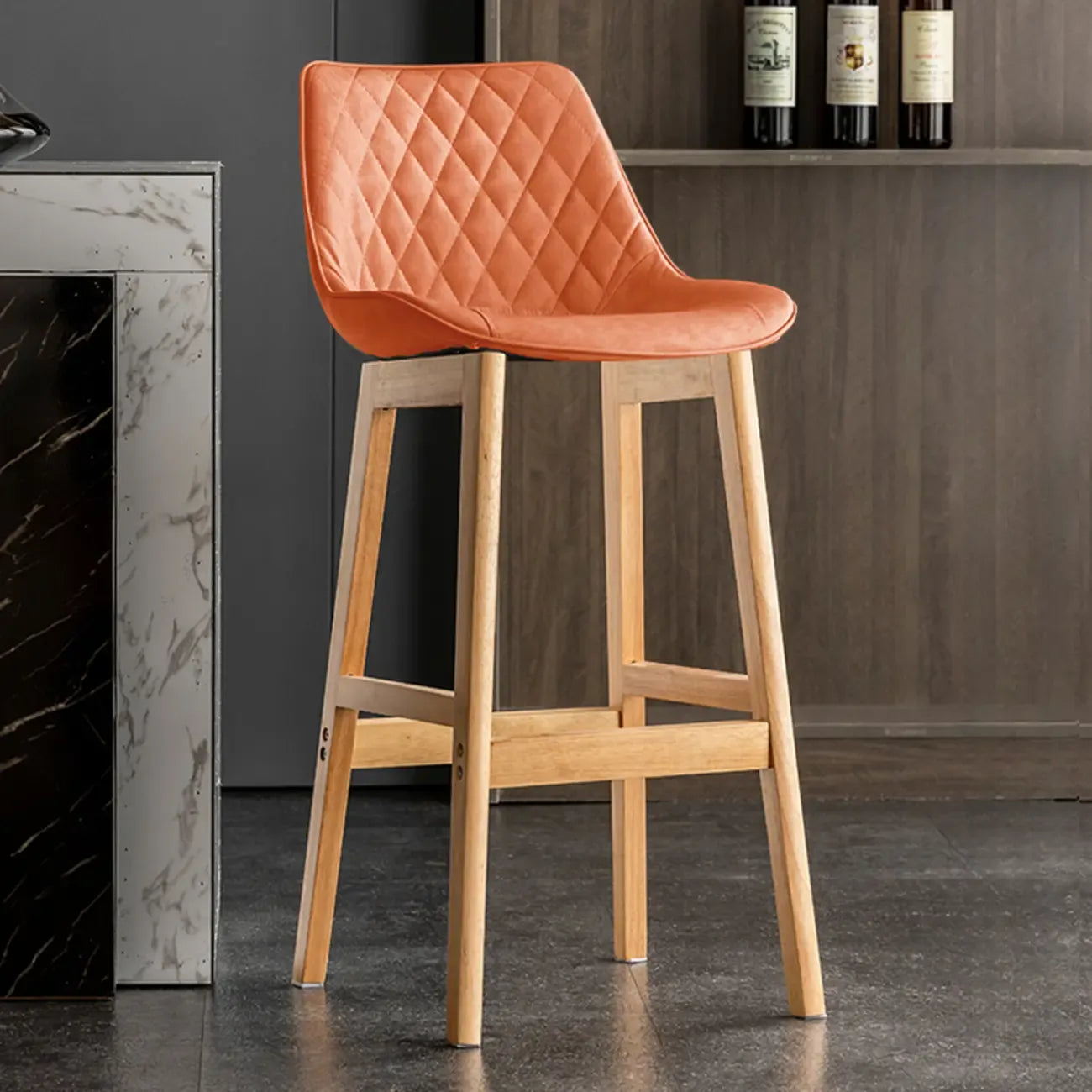 Tabourets de bar en similicuir Mid-Century Modern avec pieds en bois