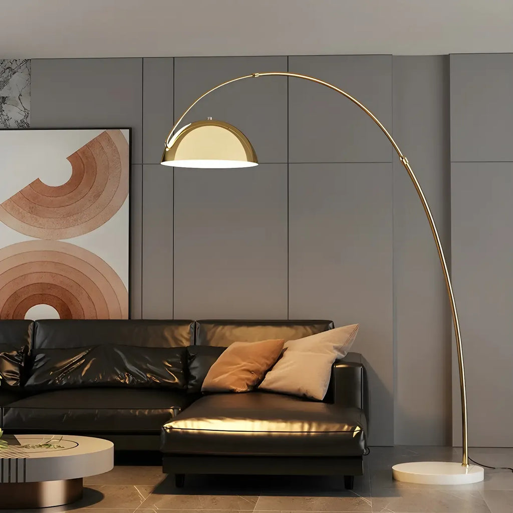 Lampadaire à Arc en Métal Noir avec Abat-jour Dôme Réglable