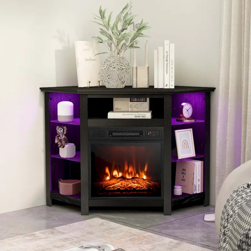 Meuble TV cheminée Costway avec lumières LED et cheminée électrique 18 pouces pour - Voir détails