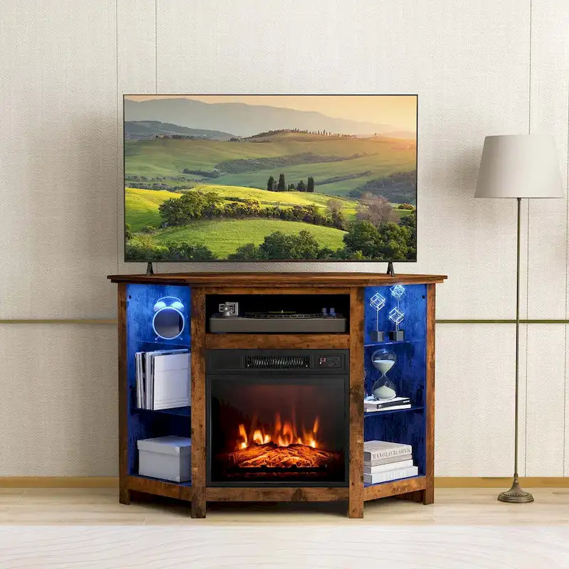 Meuble TV cheminée Costway avec lumières LED et cheminée électrique 18 pouces pour - Voir détails