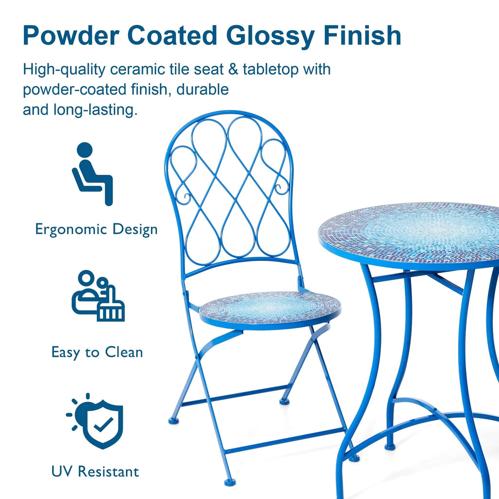 Ensemble bistrot pliant en métal Glitzhome pour extérieur, 3 pièces, table et chaises de patio
