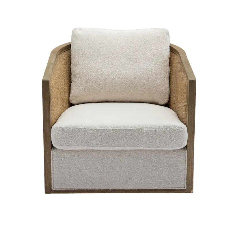 Fauteuil pivotant, fauteuil d'appoint rond confortable, fauteuil club pivotant à 360 degrés, fauteuil de loisirs avec cadre en rotin tressé