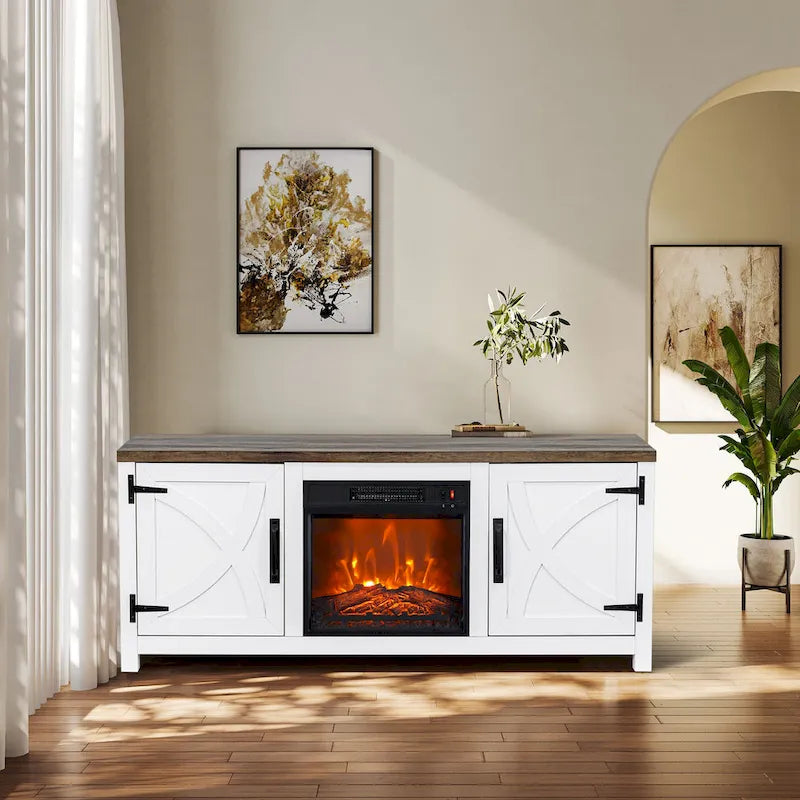 Meuble console de 147 cm avec foyer électrique pour téléviseurs jusqu'à 65 pouces