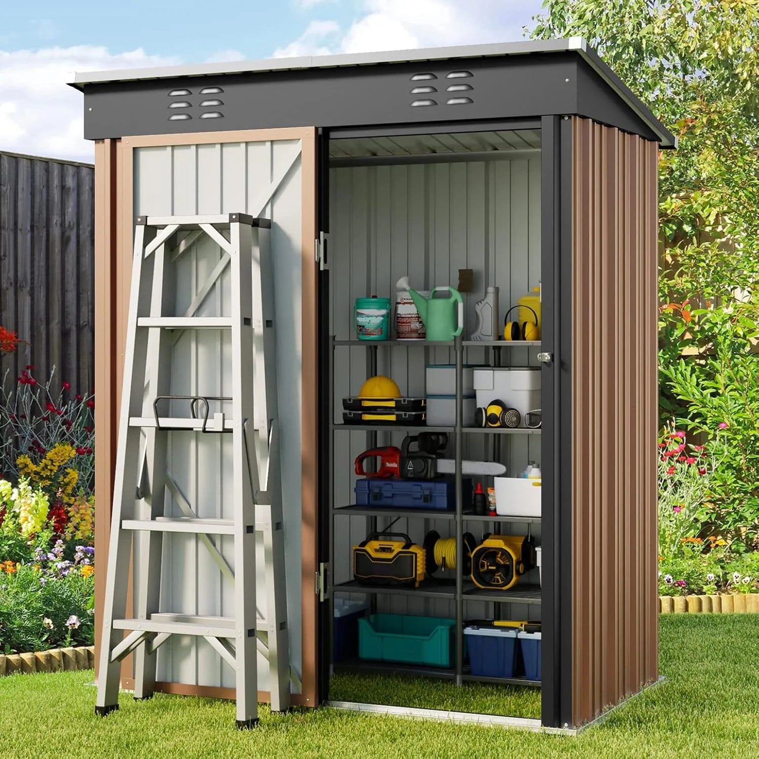 Abri de jardin en métal pour outils avec porte verrouillable pour mobilier de jardin et outils