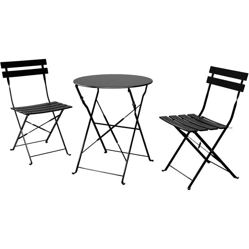 Ensemble bistrot pliant en métal 3 pièces, salon de conversation intérieur/extérieur résistant aux intempéries pour patio, cour, jardin