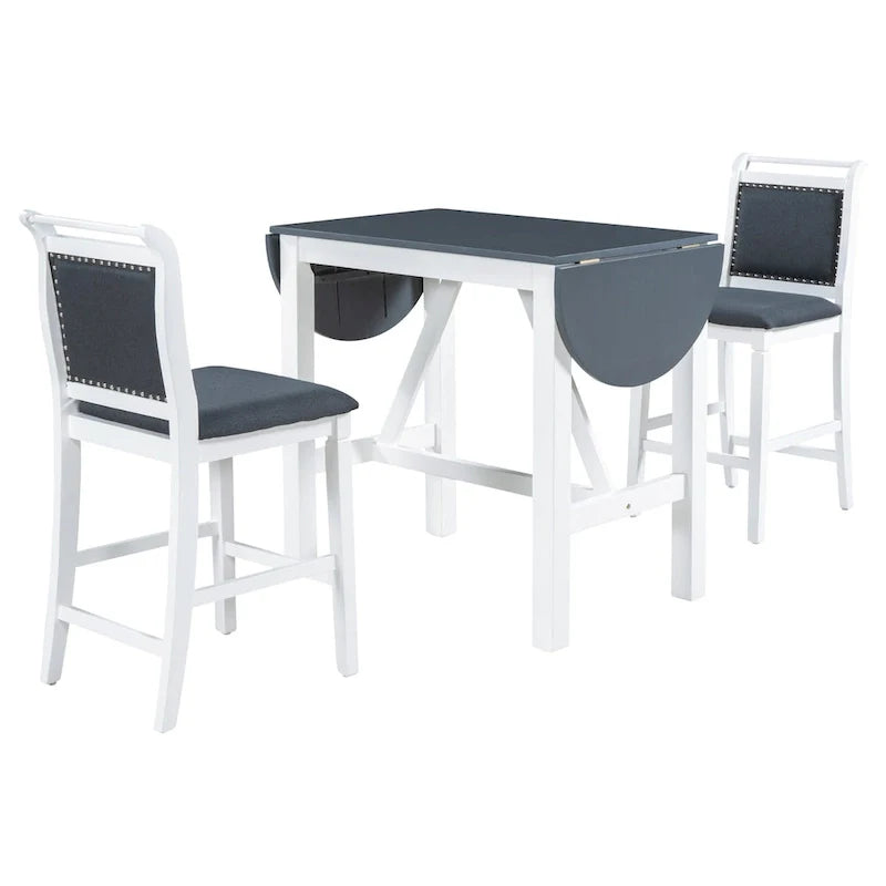 Ensemble de salle à manger 3 pièces en bois à hauteur de comptoir avec rallonge pliable