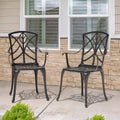 Ensemble de 2 chaises de patio extérieures, en aluminium coulé, noir avec bordure dorée