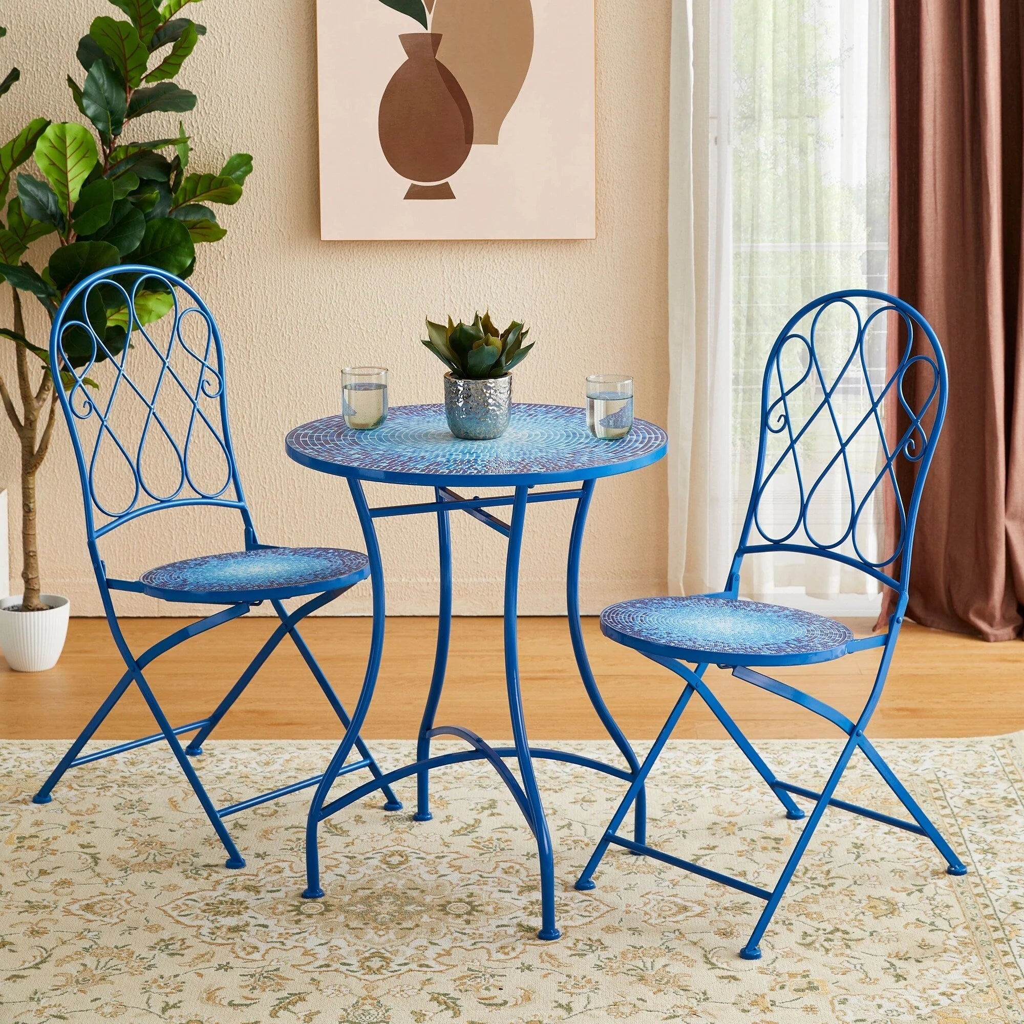 Ensemble bistrot pliant en métal Glitzhome pour extérieur, 3 pièces, table et chaises de patio