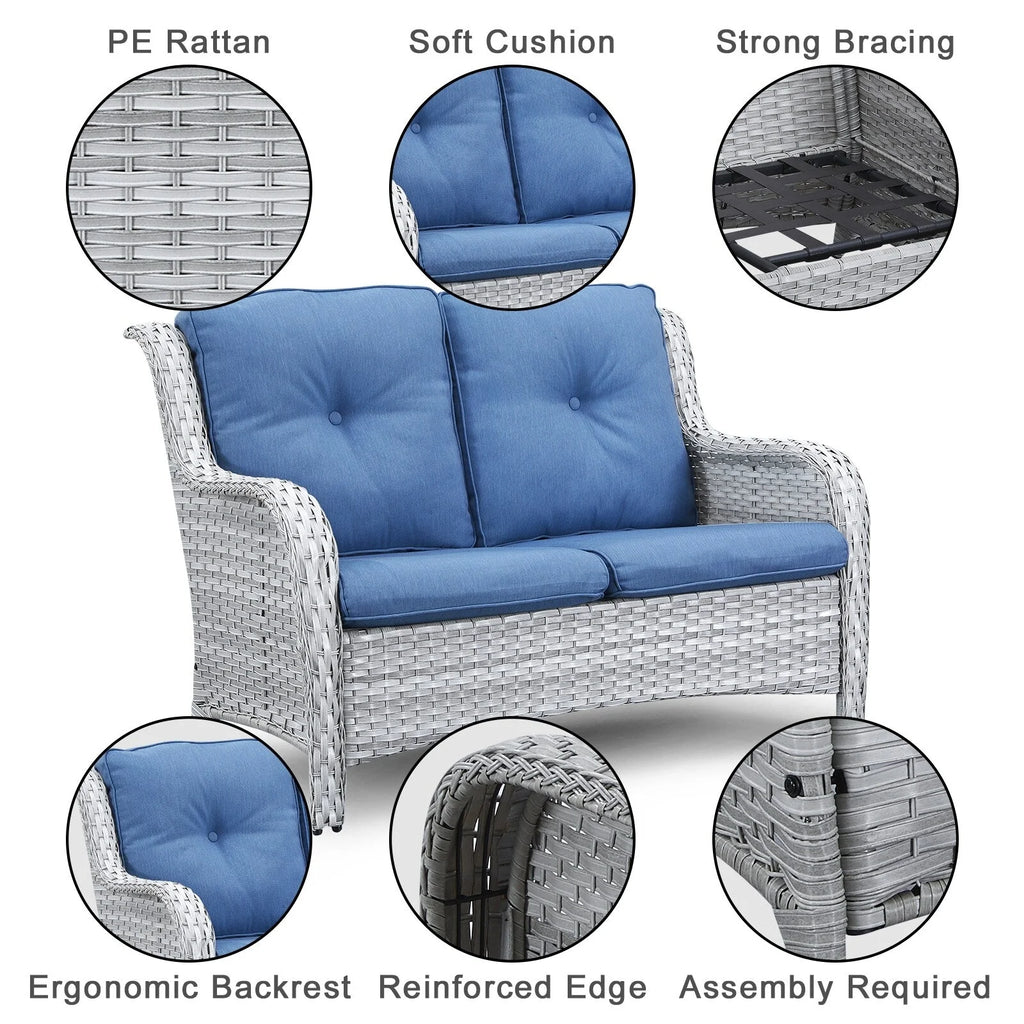 Gymojoy Canapé d'extérieur deux places en rotin Wicker Sofa Set