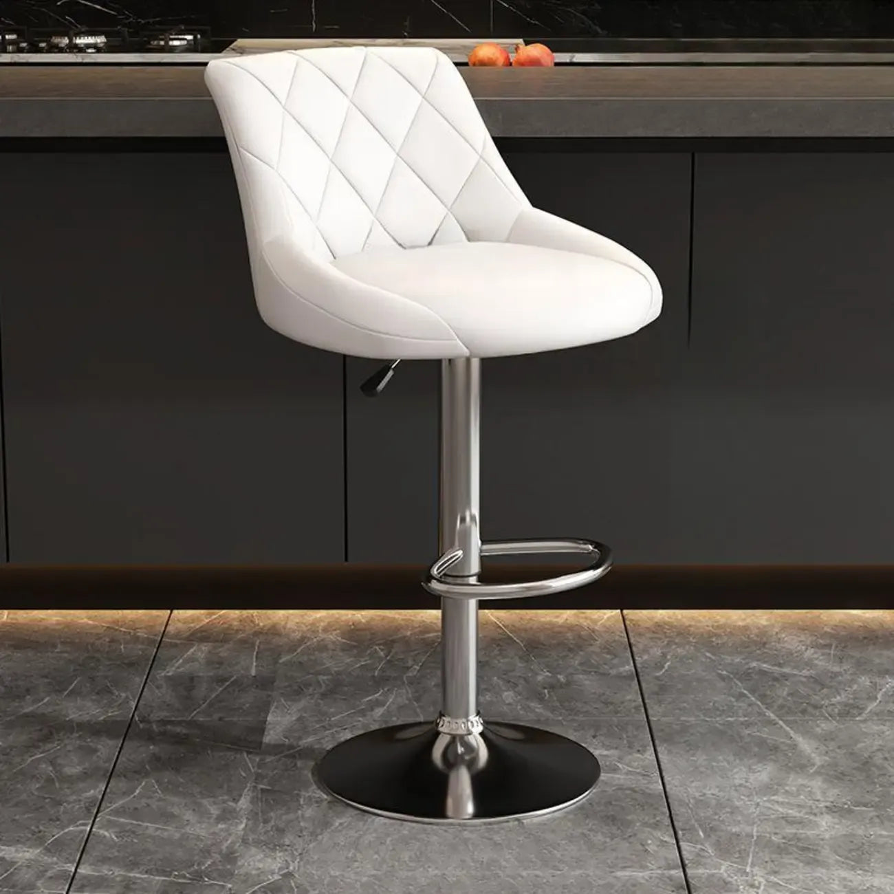 Tabouret de bar pivotant, capitonné en losanges, réglable, cuir PU noir et rouge