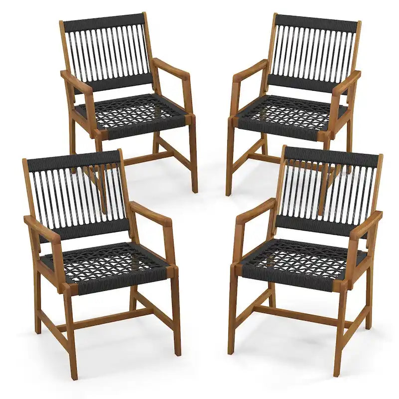 Chaises de salle à manger Gymax Patio 4 pièces en bois d'acacia Tressage de corde tout temps