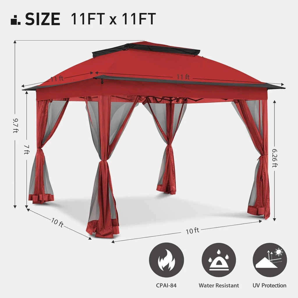 Cozywor Tonnelle escamotable en acier de 3,35 m x 3,35 m avec moustiquaire