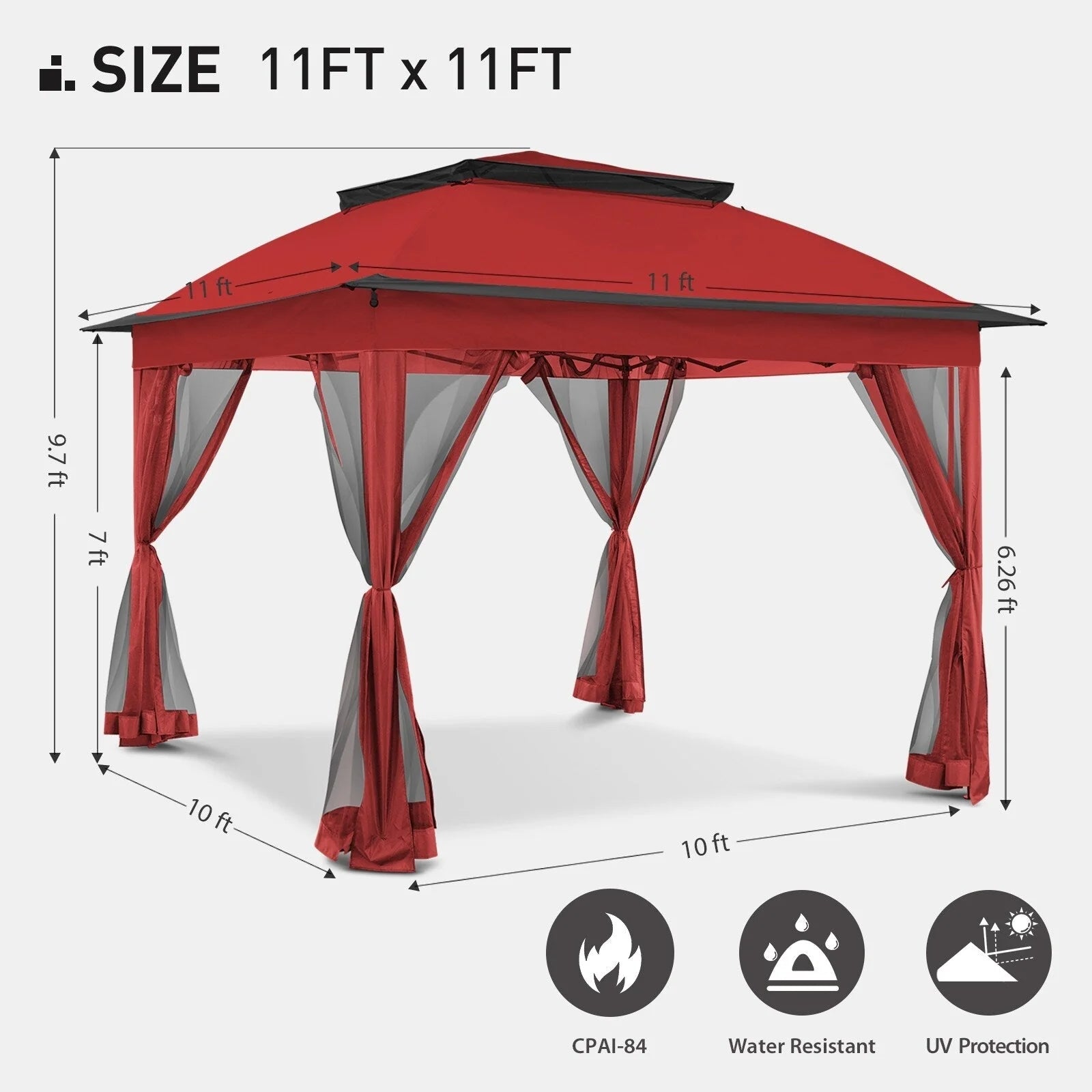 Cozywor Tonnelle escamotable en acier de 3,35 m x 3,35 m avec moustiquaire