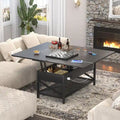 Table basse moderne noire extensible à plateau relevable convertible en table de salle à manger avec lumière LED et prise de courant