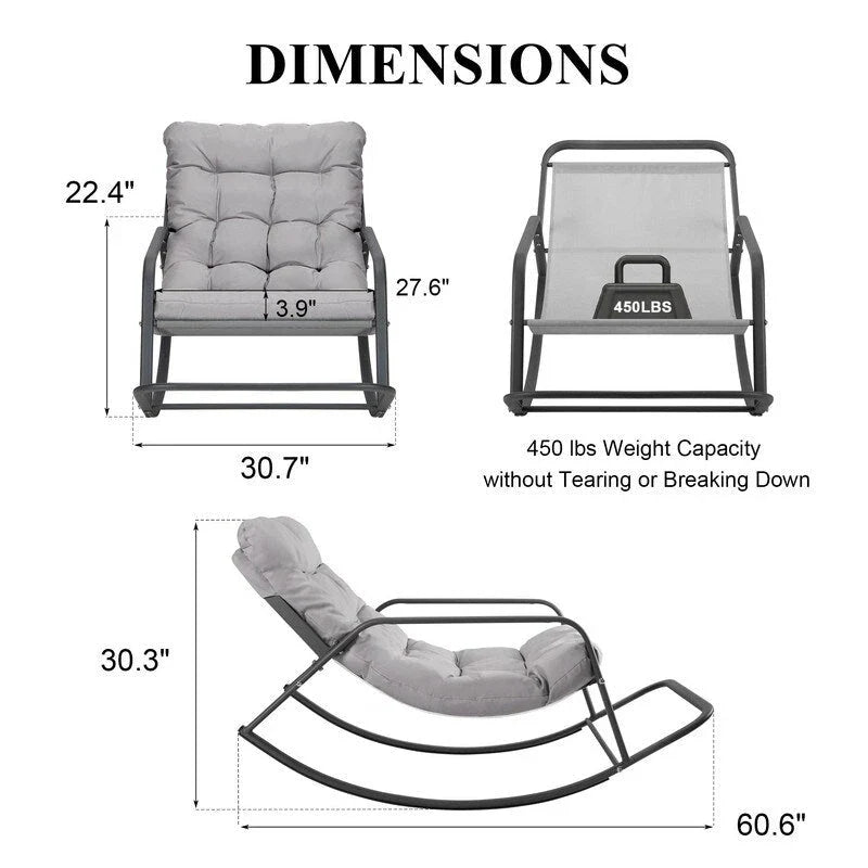 Fauteuil à bascule surdimensionné, transat d'extérieur très large de 204 kg avec coussins résistants à l'eau