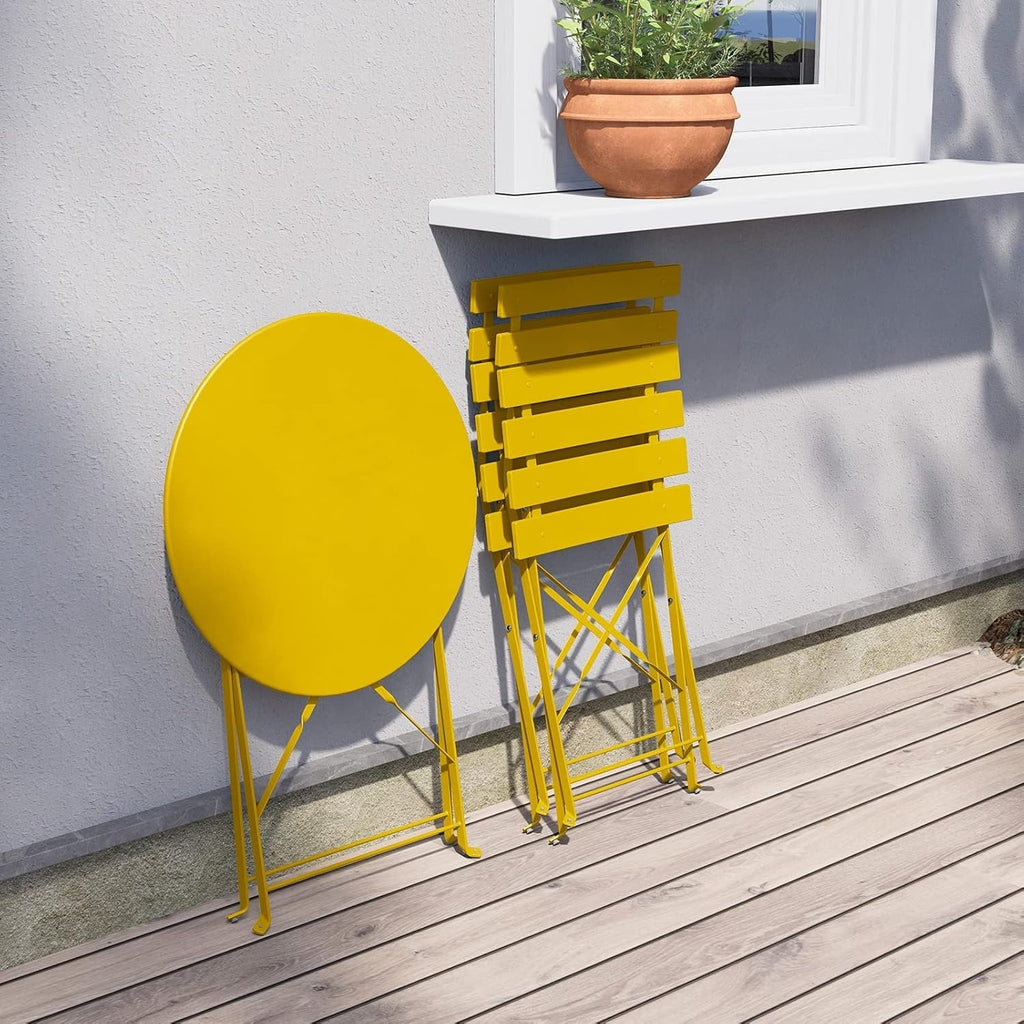 Ensemble bistrot pliant en métal 3 pièces, salon de conversation intérieur/extérieur résistant aux intempéries pour patio, cour, jardin