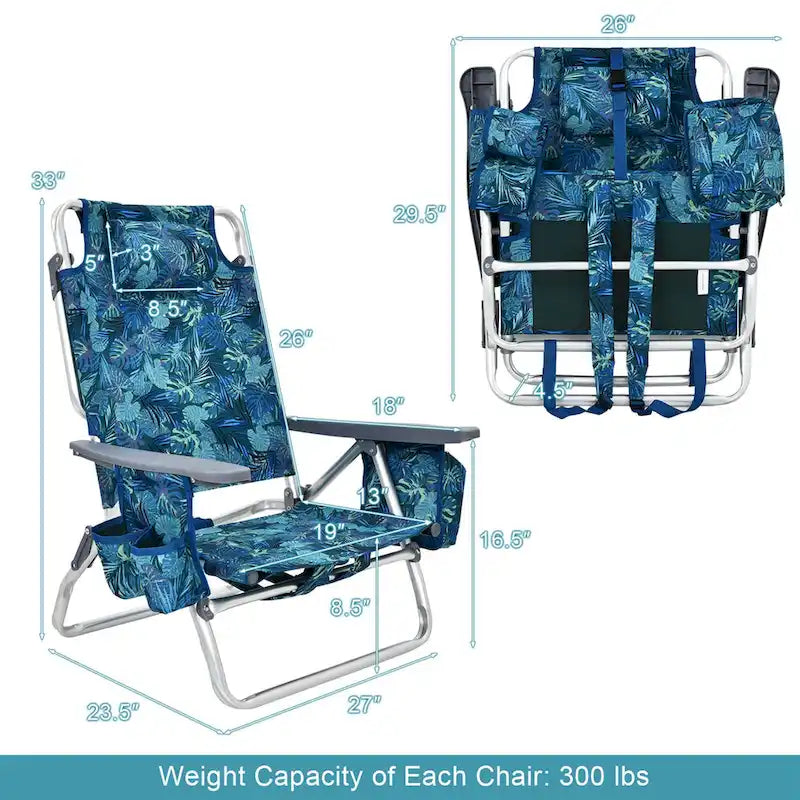 Lot de 4 chaises de plage pliantes de randonnée Costway, 5 positions d'extérieur - Voir détails