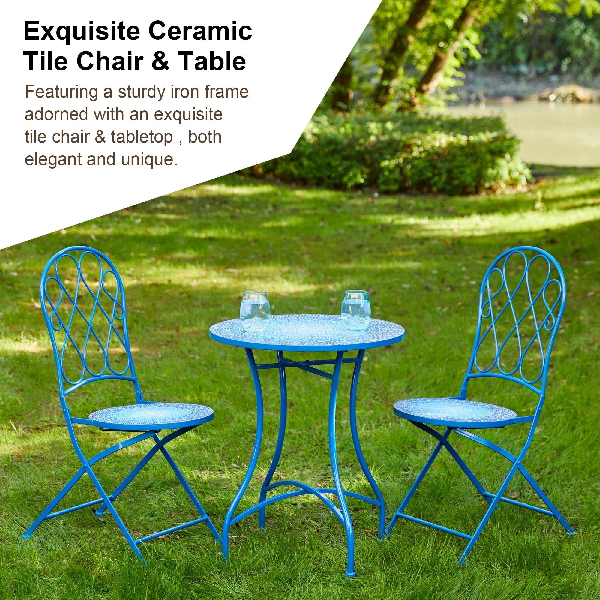 Ensemble bistrot pliant en métal Glitzhome pour extérieur, 3 pièces, table et chaises de patio