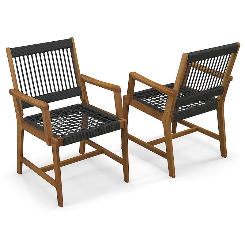 Chaises de salle à manger Gymax Patio 4 pièces en bois d'acacia Tressage de corde tout temps
