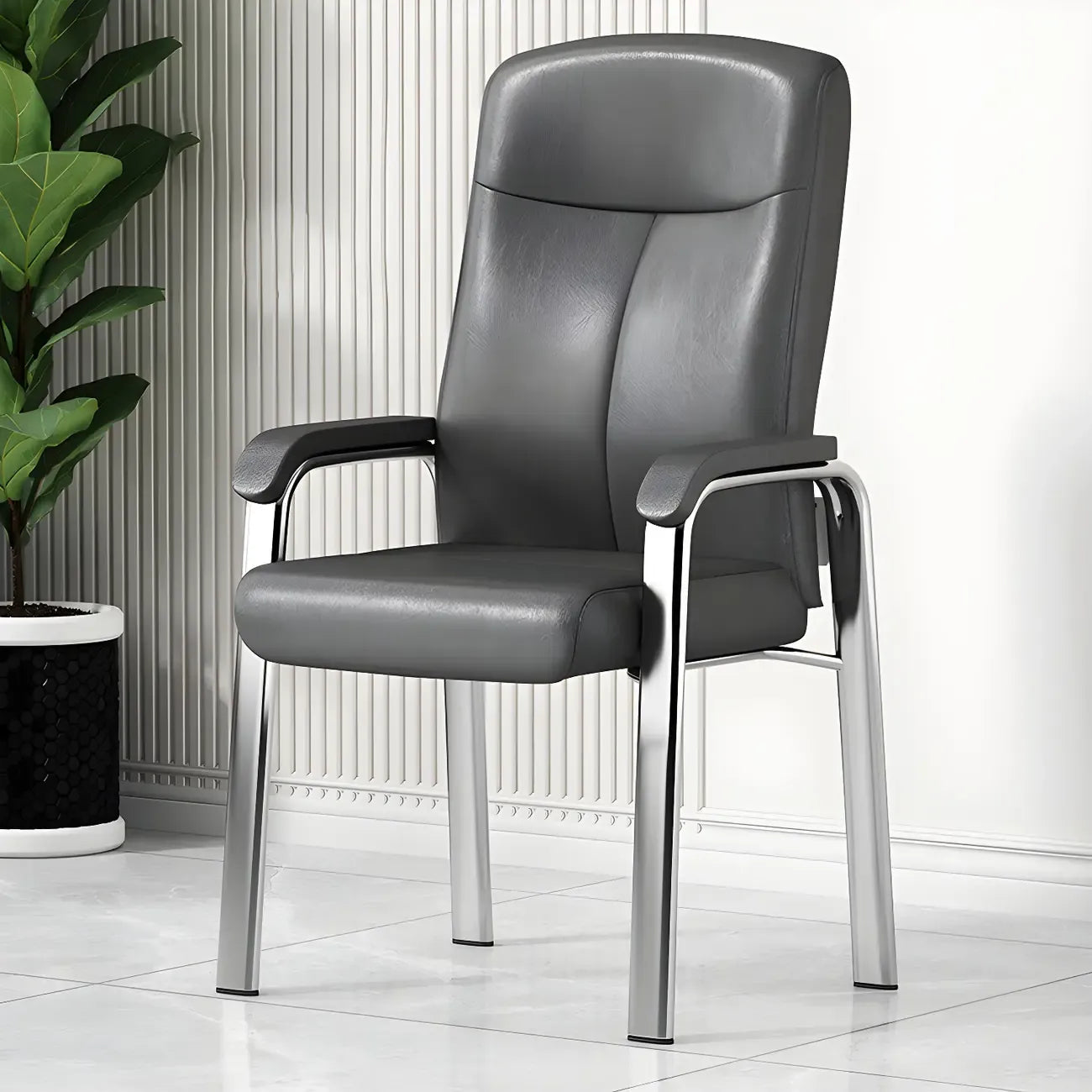 Chaise de bureau HomeyFad moderne en cuir et métal à 4 pieds avec accoudoirs