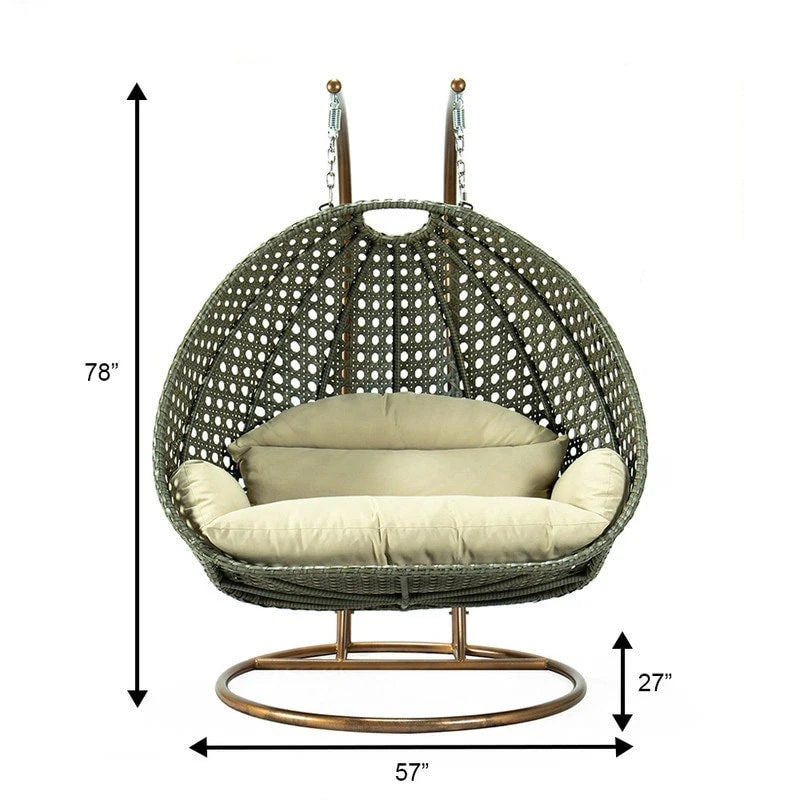 LeisureMod Fauteuil suspendu œuf 2 places avec support - Balançoire / hamac de patio en rotin osier pour extérieur/intérieur avec coussins
