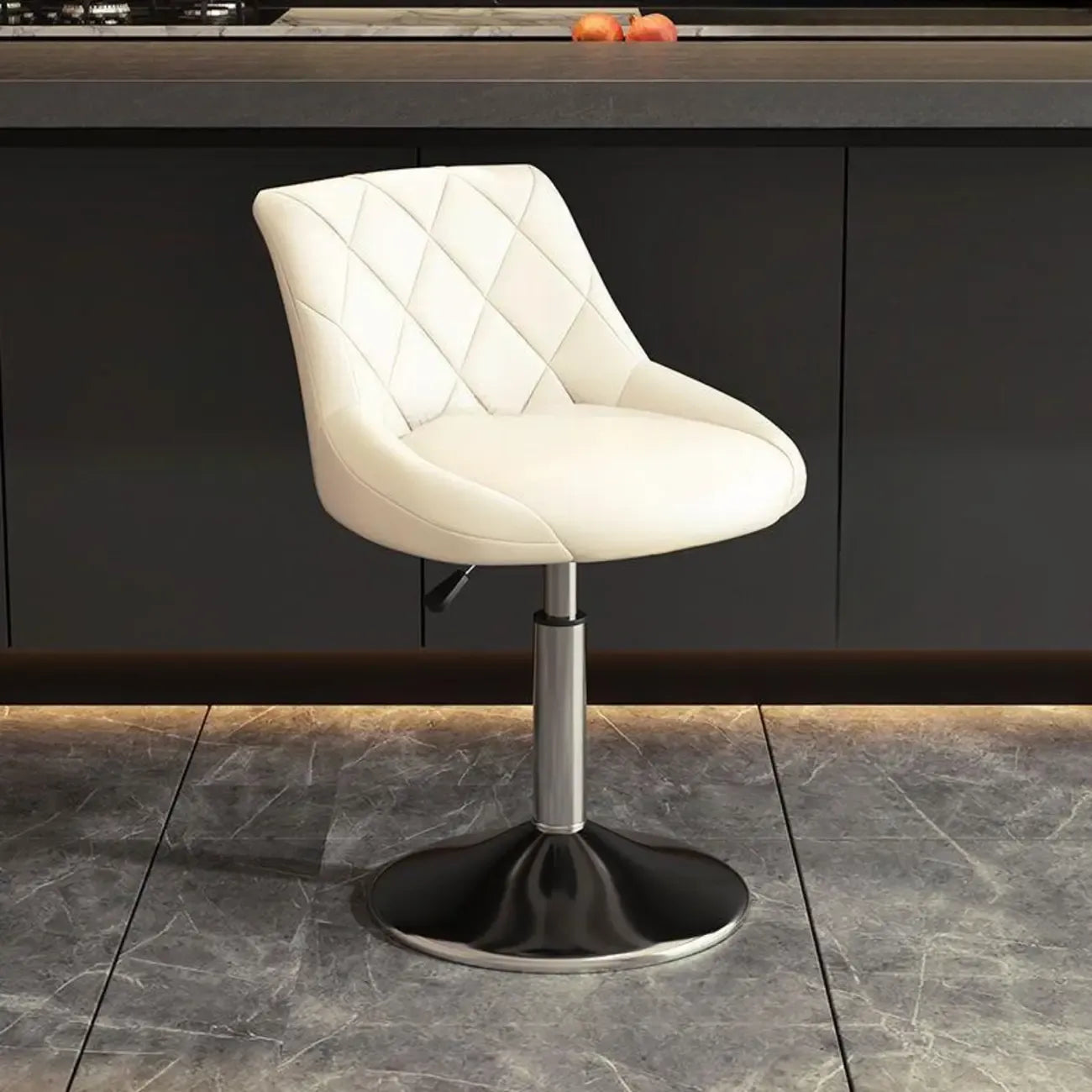 Tabouret de bar pivotant, capitonné en losanges, réglable, cuir PU noir et rouge