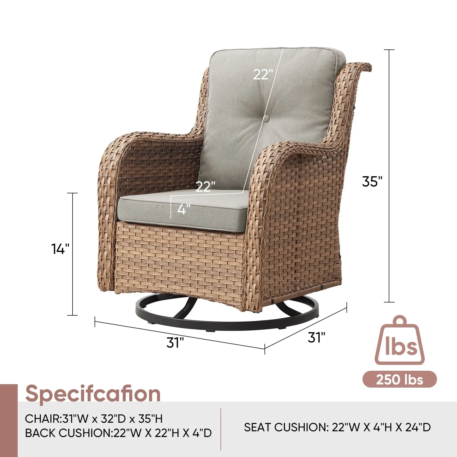 Chaises longues à bascule d'extérieur en osier Gymojoy avec base pivotante (lot de 2)