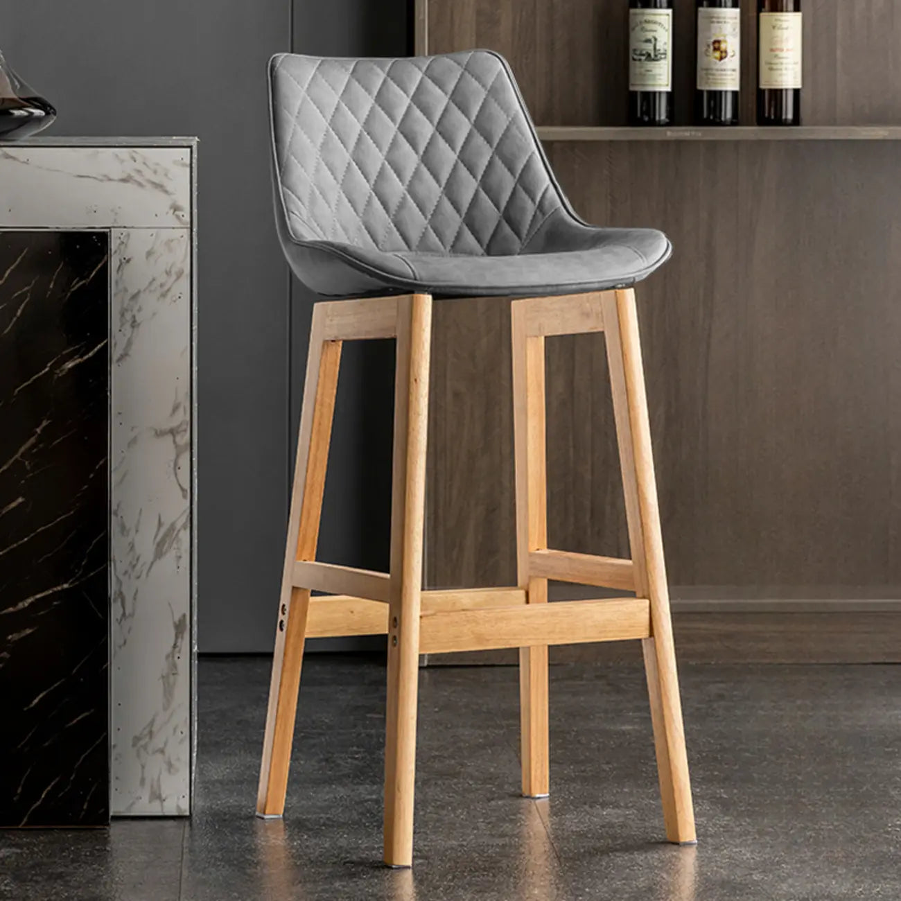 Tabourets de bar en similicuir Mid-Century Modern avec pieds en bois