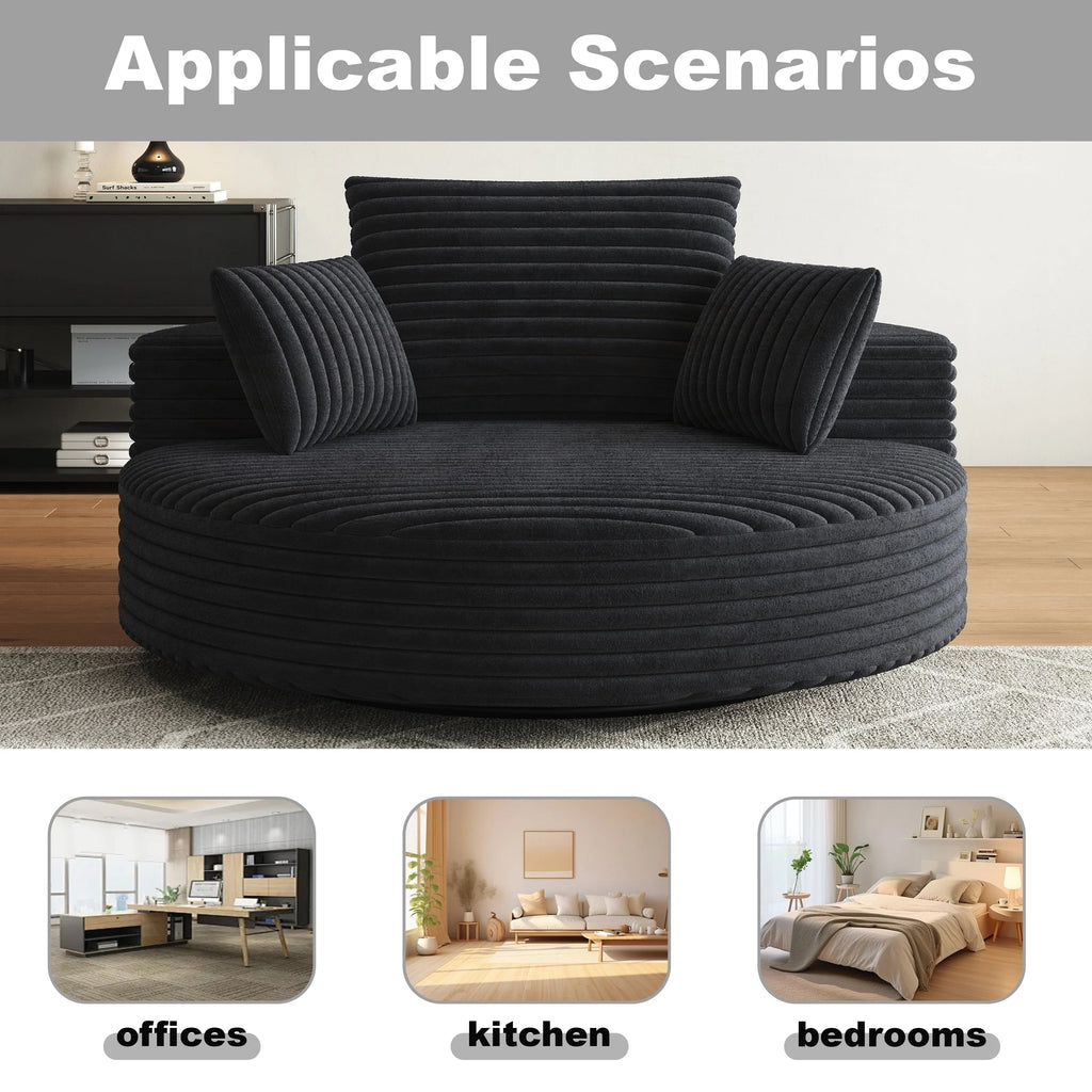 Fauteuil pivotant simple en velours côtelé et chenille avec rembourrage en mousse