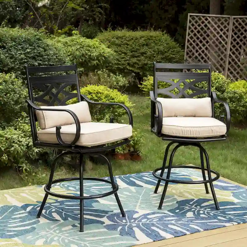Ensemble de 4 chaises de bar de patio pivotantes en métal avec coussins pour l'extérieur