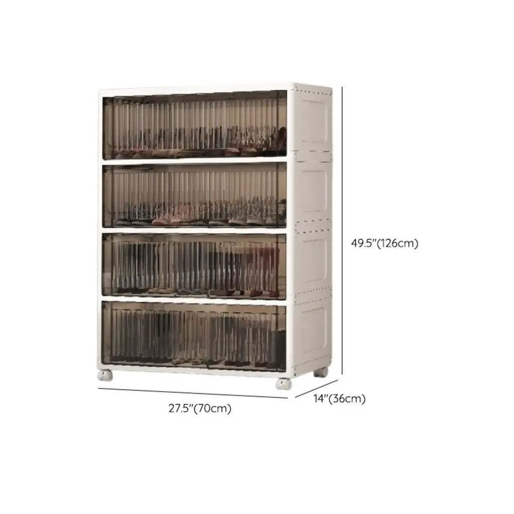 Meuble à chaussures blanc en plastique avec abattant et roulettes pour couloir