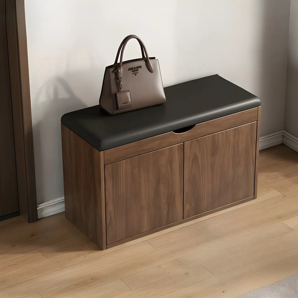 Banc de rangement à chaussures en bois massif avec coussin et étagère ouverte